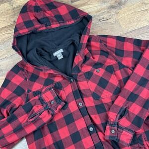 Eddie Bauer Women's Buffalo Plaid Shacket‎ Shirt Hoodie S Button Up Red